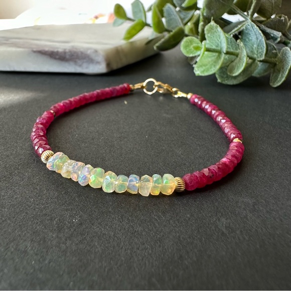 Opal & Ruby Bracelet in 14k Gold Filled - Picture 7 of 8